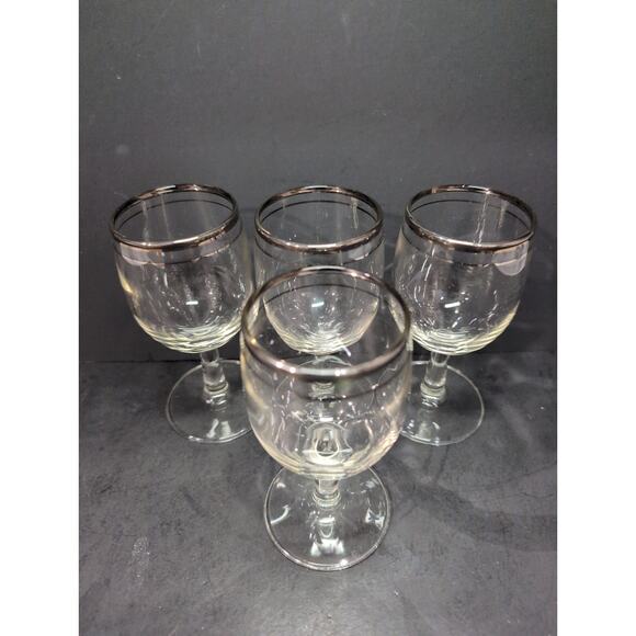 Silver‎ Rimmed Cocktail Glasses Stemware, Set of 4, Midcentury Barware, 4 Oz - Picture 5 of 9